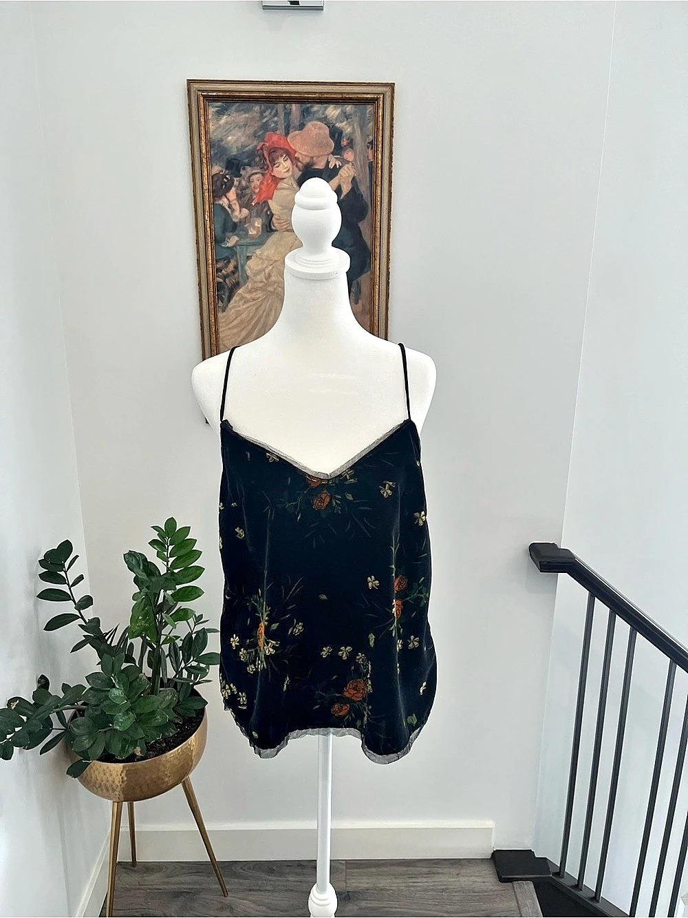 Zara Floral velvet Cami in Black Like New